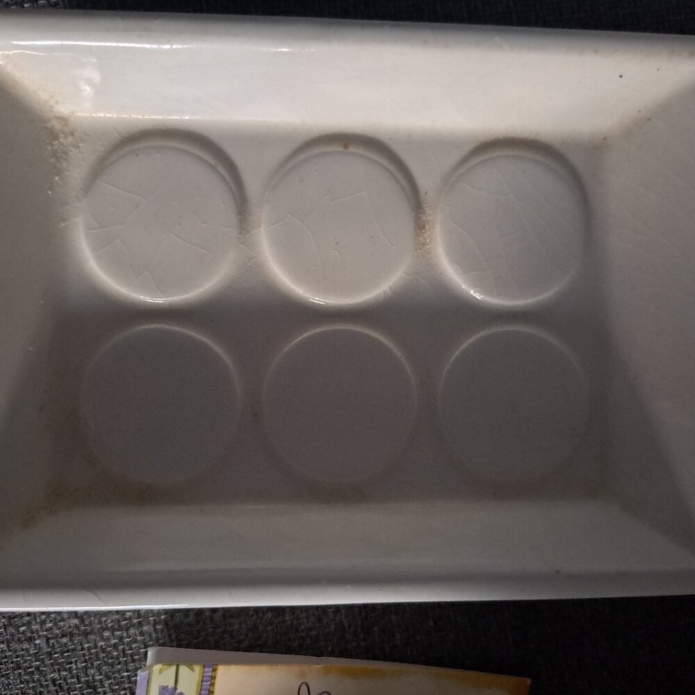 Vintage Jonathan Adler "Happy Home collection modern white ceramic dish 4x6